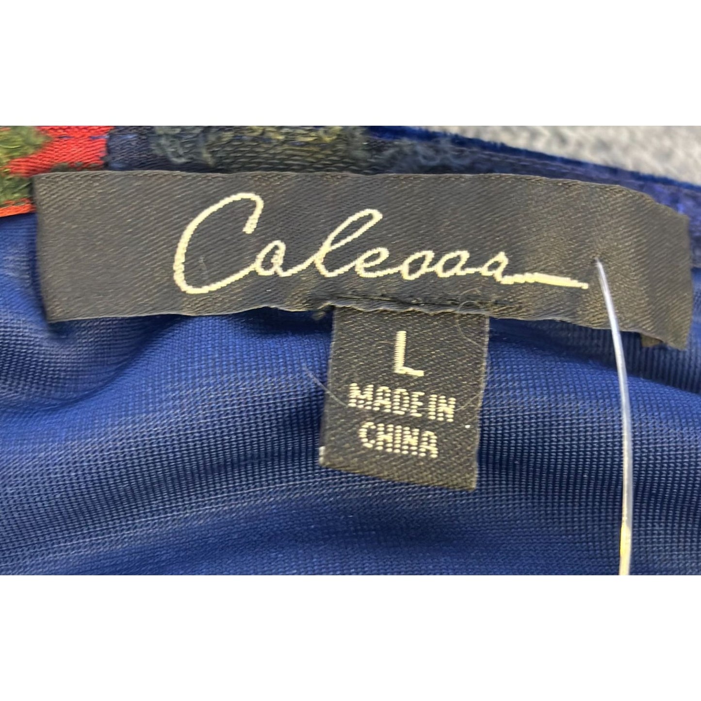 NWT Calessa Blue Embroidered Velour Tunic Top L With Multicolor Long Sleeves