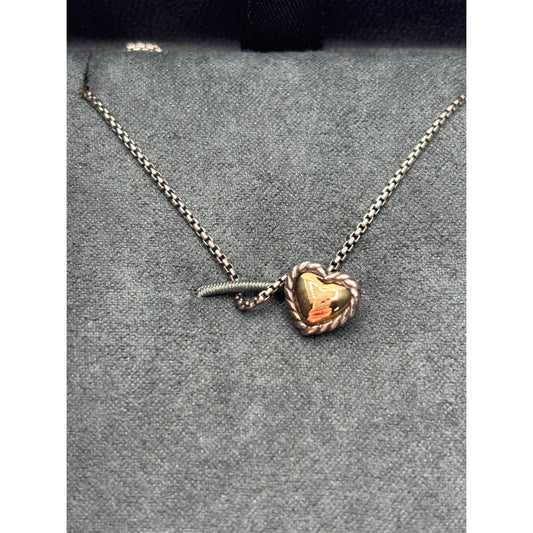 David Yurman Sterling Silver & Gold Heart Pendant Necklace With Box