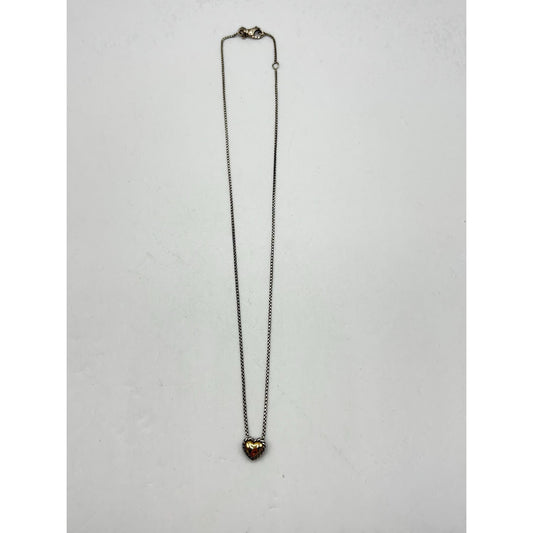 David Yurman Sterling Silver & Gold Heart Pendant Necklace With Box