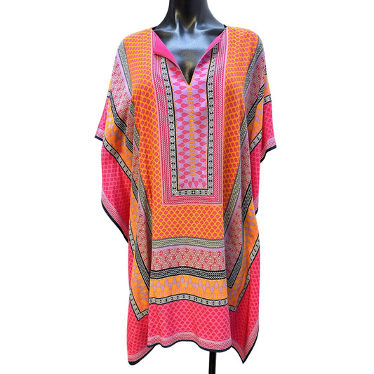 Trina Turk Vibrant Pink & Orange Geometric Print  Tunic Top XS/S