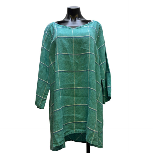 Flax Green Plaid Linen Tunic Top L