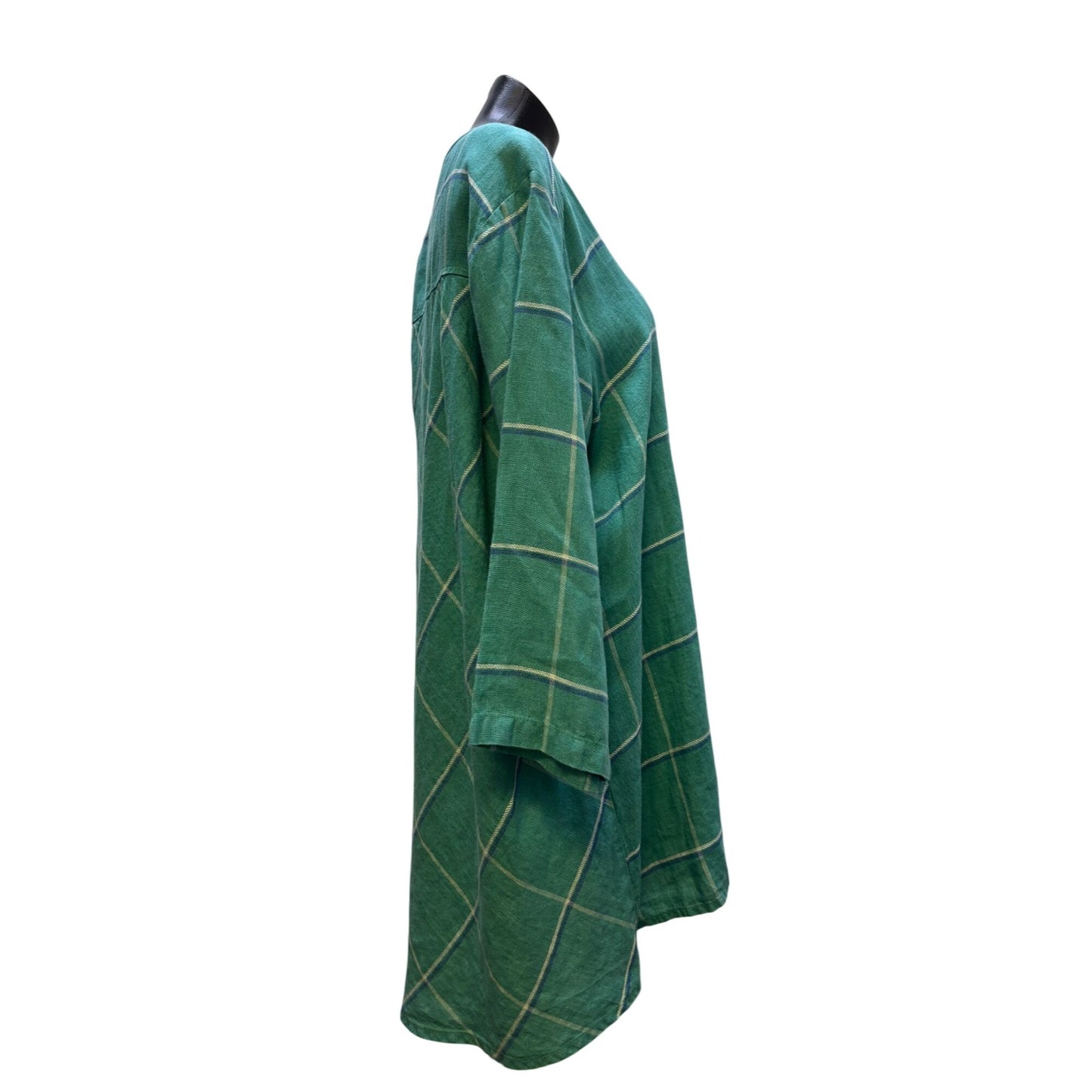 Flax Green Plaid Linen Tunic Top L