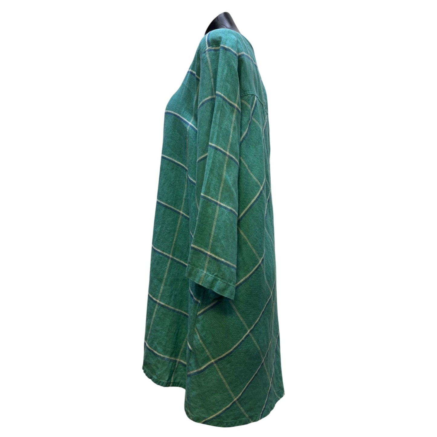 Flax Green Plaid Linen Tunic Top L