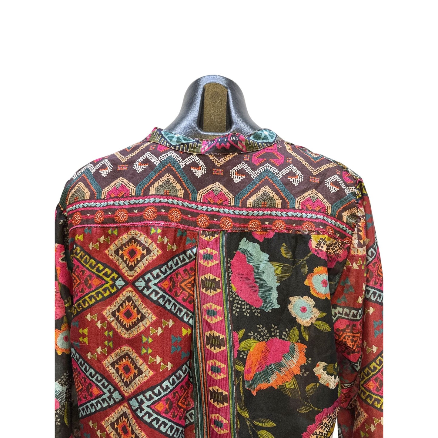 Johnny Was Boho-Style Multicolor Patterned Long-Sleeve Tunic Top Size S