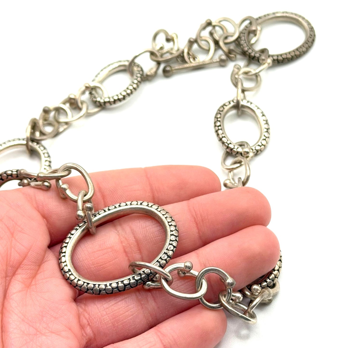 Michael Dawkins 925 Sterling Silver Mixed Oval Link Necklace With Toggle Clasp