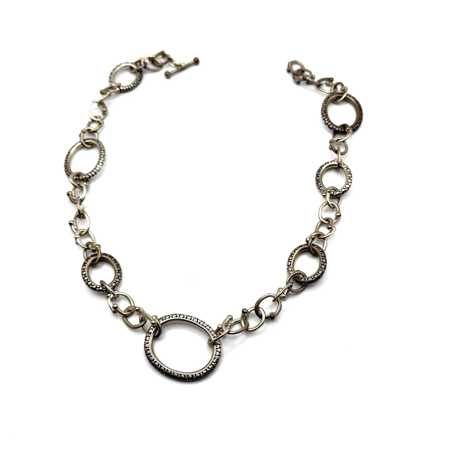 Michael Dawkins 925 Sterling Silver Mixed Oval Link Necklace With Toggle Clasp