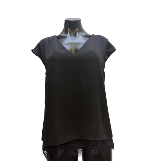 Parker Black Lace-Trim V-Neck Blouse M