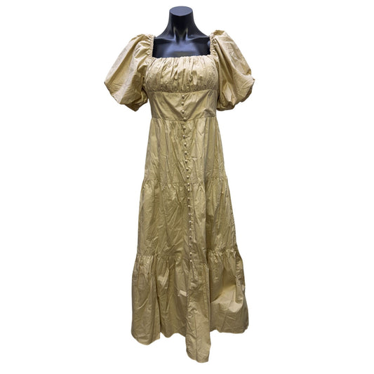 Endless Rose Puff Sleeve Cream Dress Tiered Button Front M