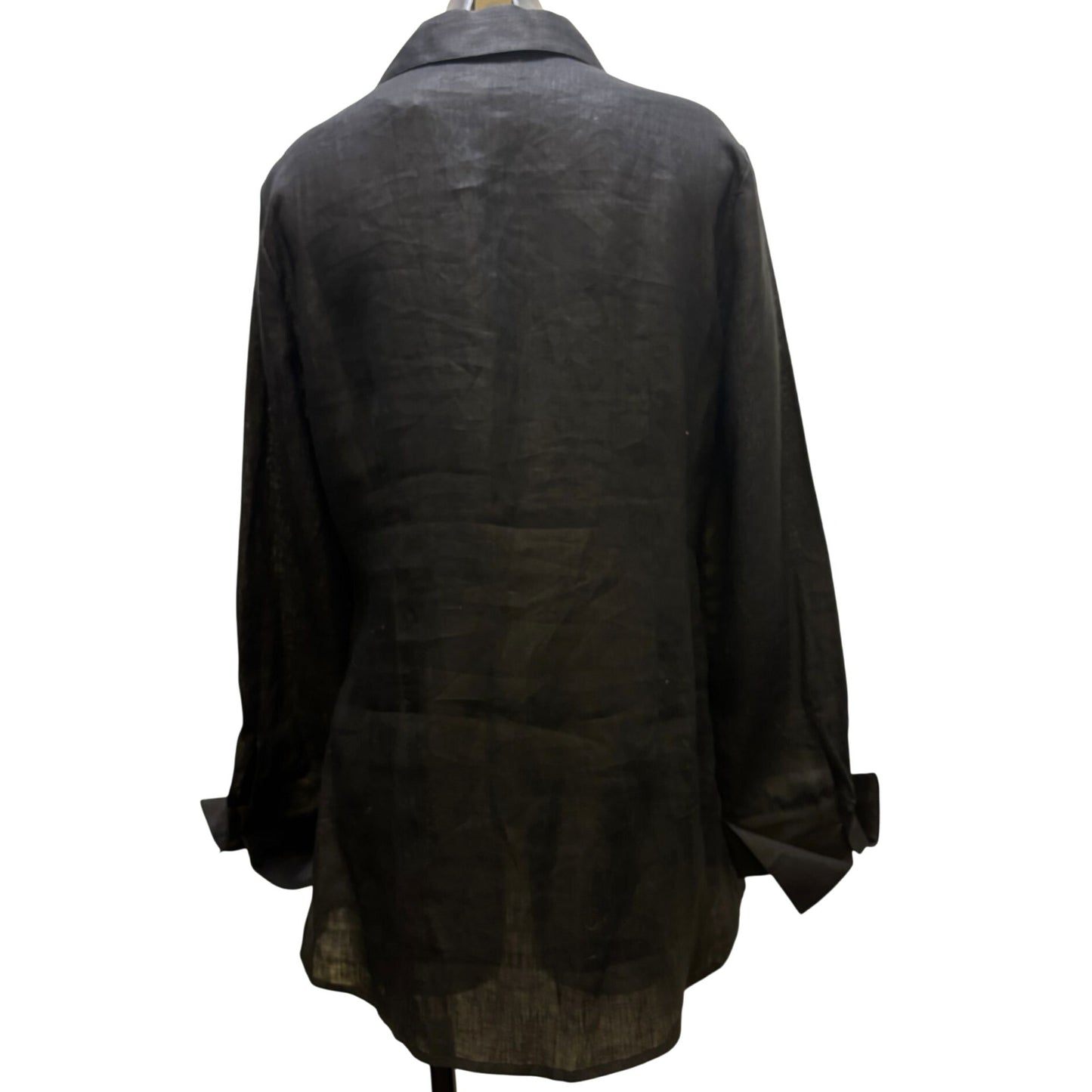 NWT Neiman Marcus Black Linen Blouse With Tie Detail Size L