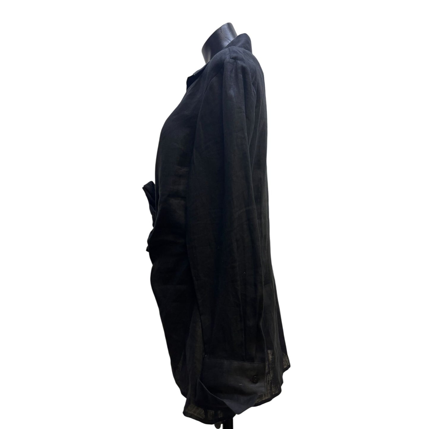 NWT Neiman Marcus Black Linen Blouse With Tie Detail Size L