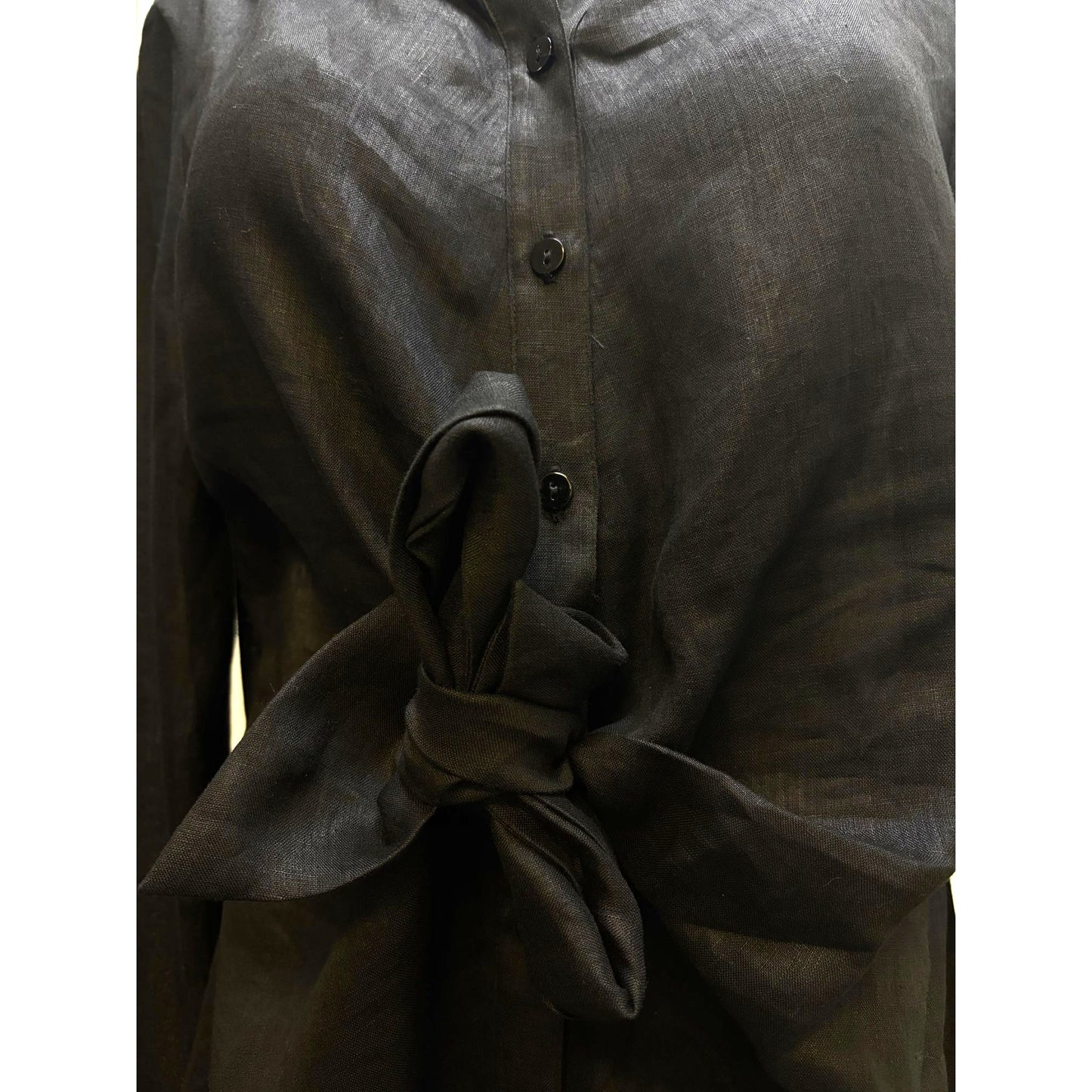 NWT Neiman Marcus Black Linen Blouse With Tie Detail Size L