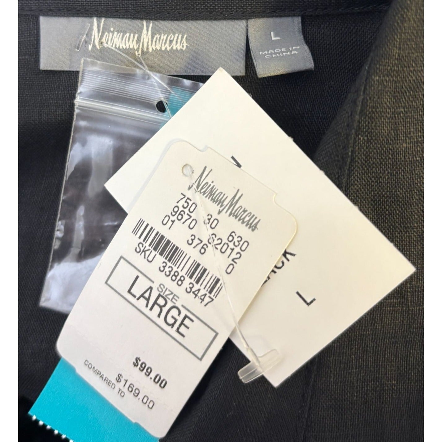 NWT Neiman Marcus Black Linen Blouse With Tie Detail Size L