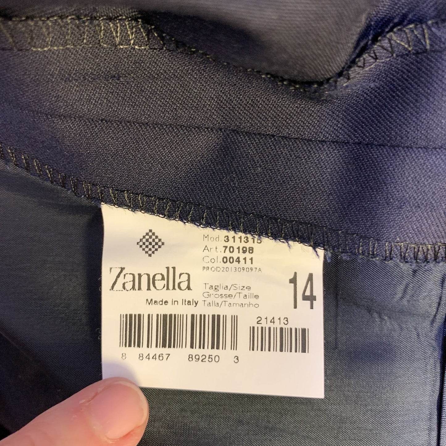 Zanella Navy Acetate & Cupra Rayon Blend Trousers Size 14