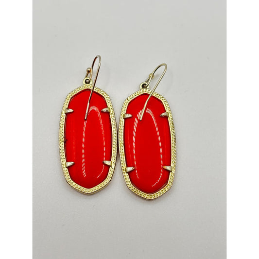Kendra Scott Elle Gold Drop Earrings With Bright Red Stones