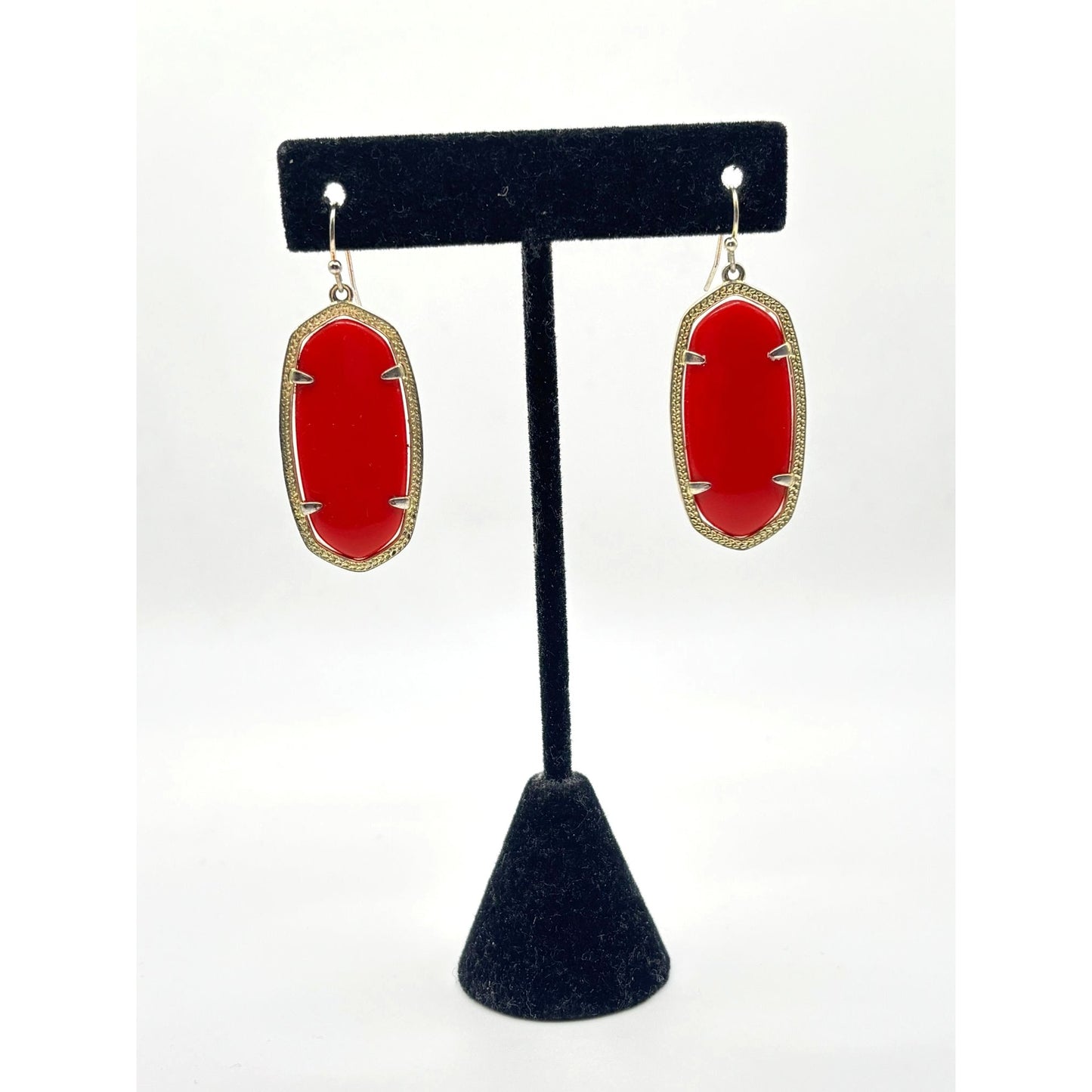 Kendra Scott Elle Gold Drop Earrings With Bright Red Stones