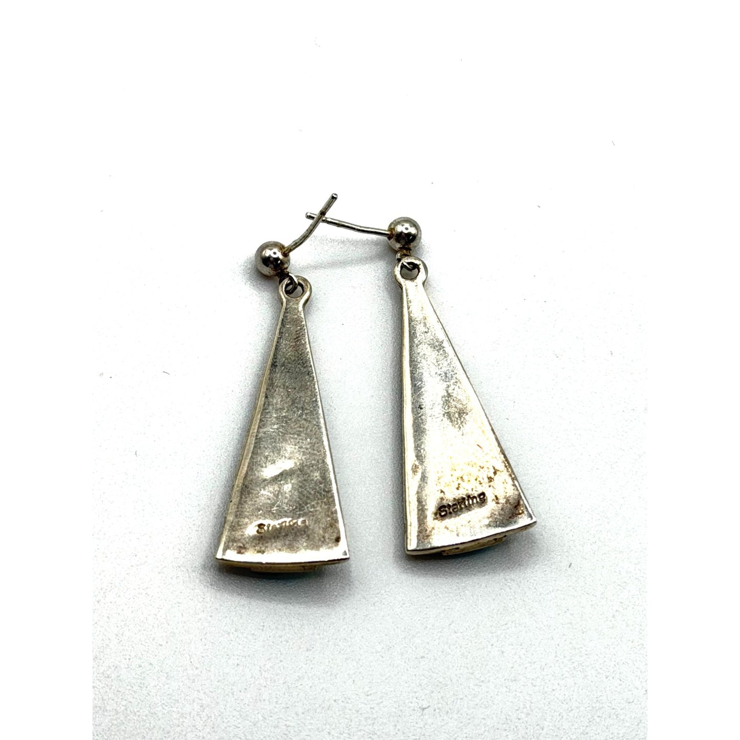 Sterling Silver & Opal Inlay Triangle Dangle Earrings