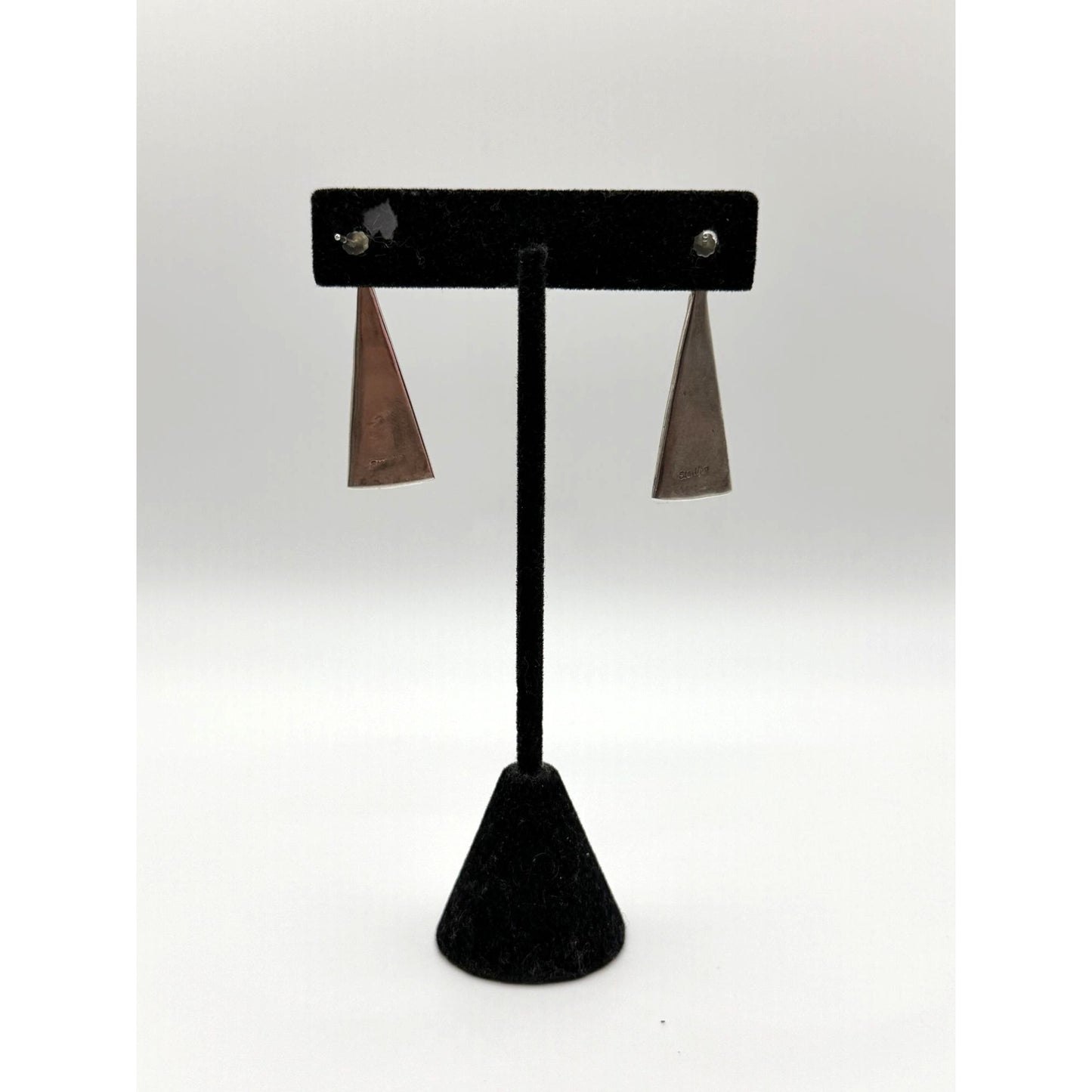 Sterling Silver & Opal Inlay Triangle Dangle Earrings