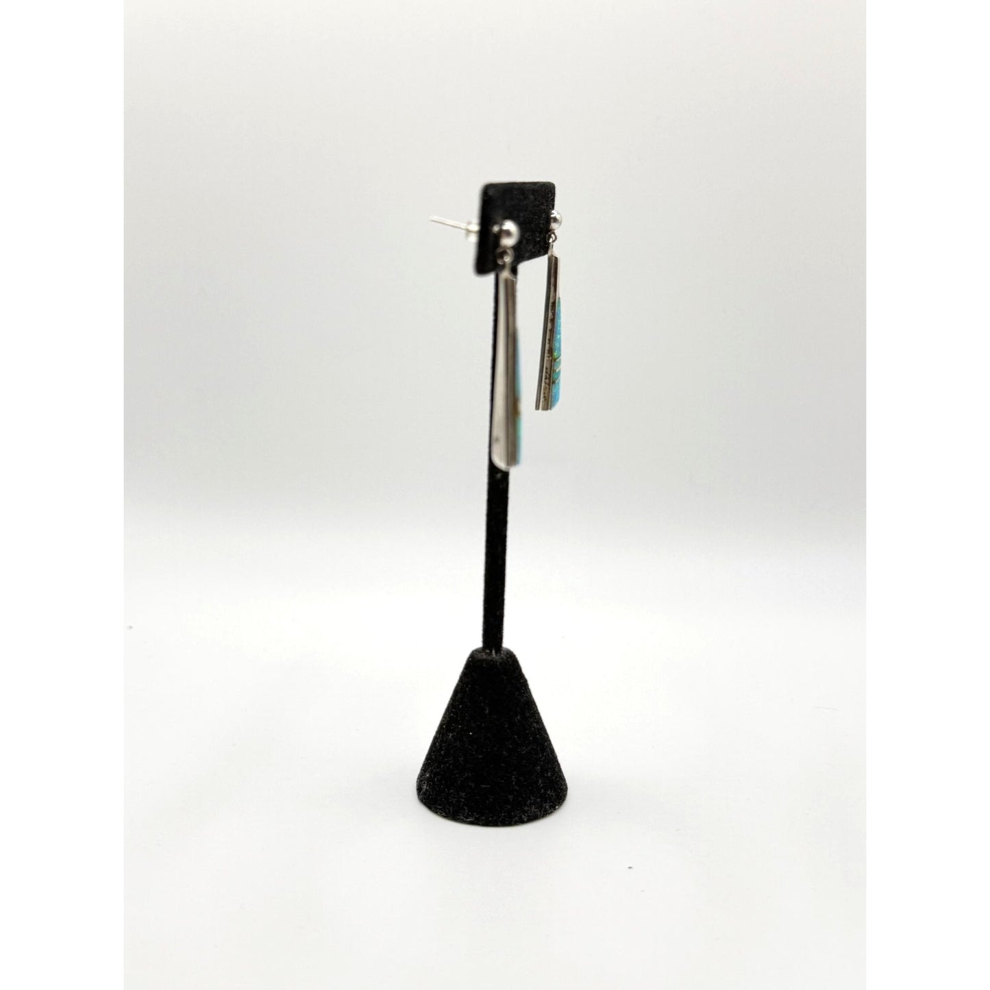 Sterling Silver & Opal Inlay Triangle Dangle Earrings