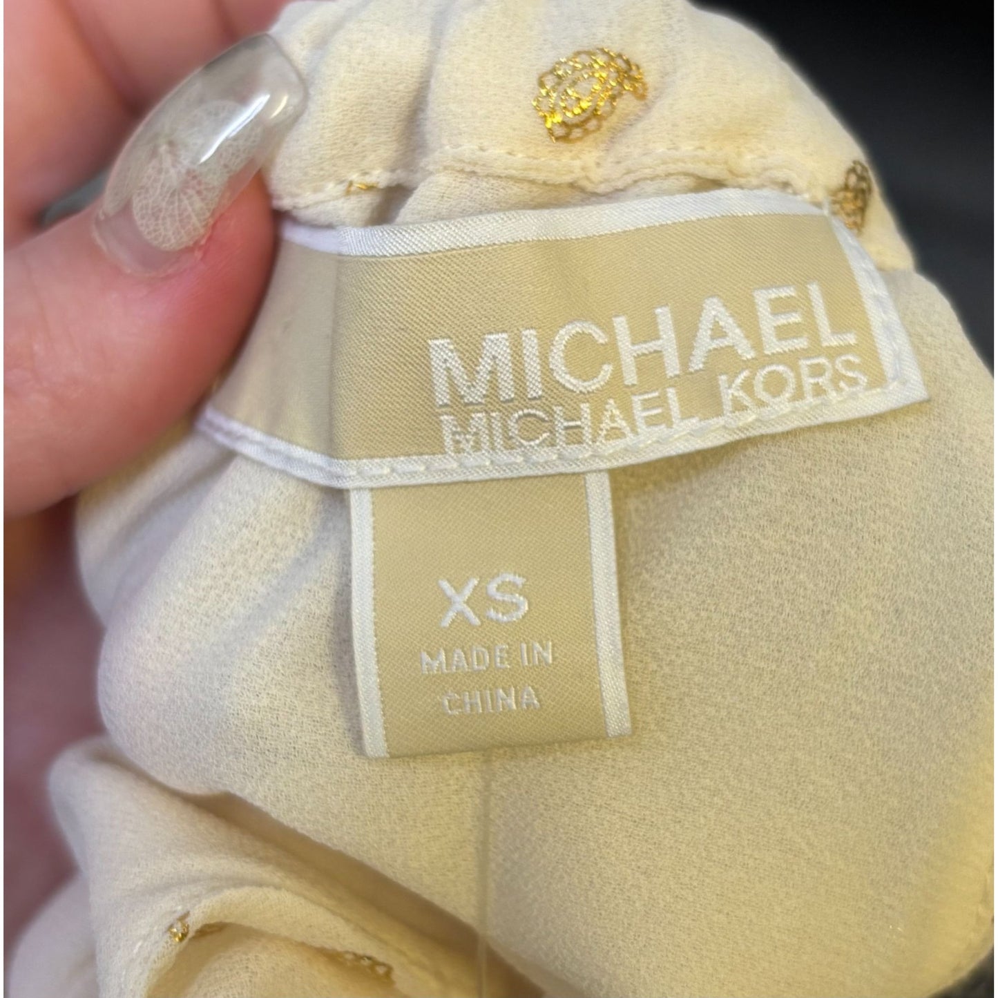 NWT Michael Kors Halter Neck Dress Bone/Gold Polka Dot Pattern XS
