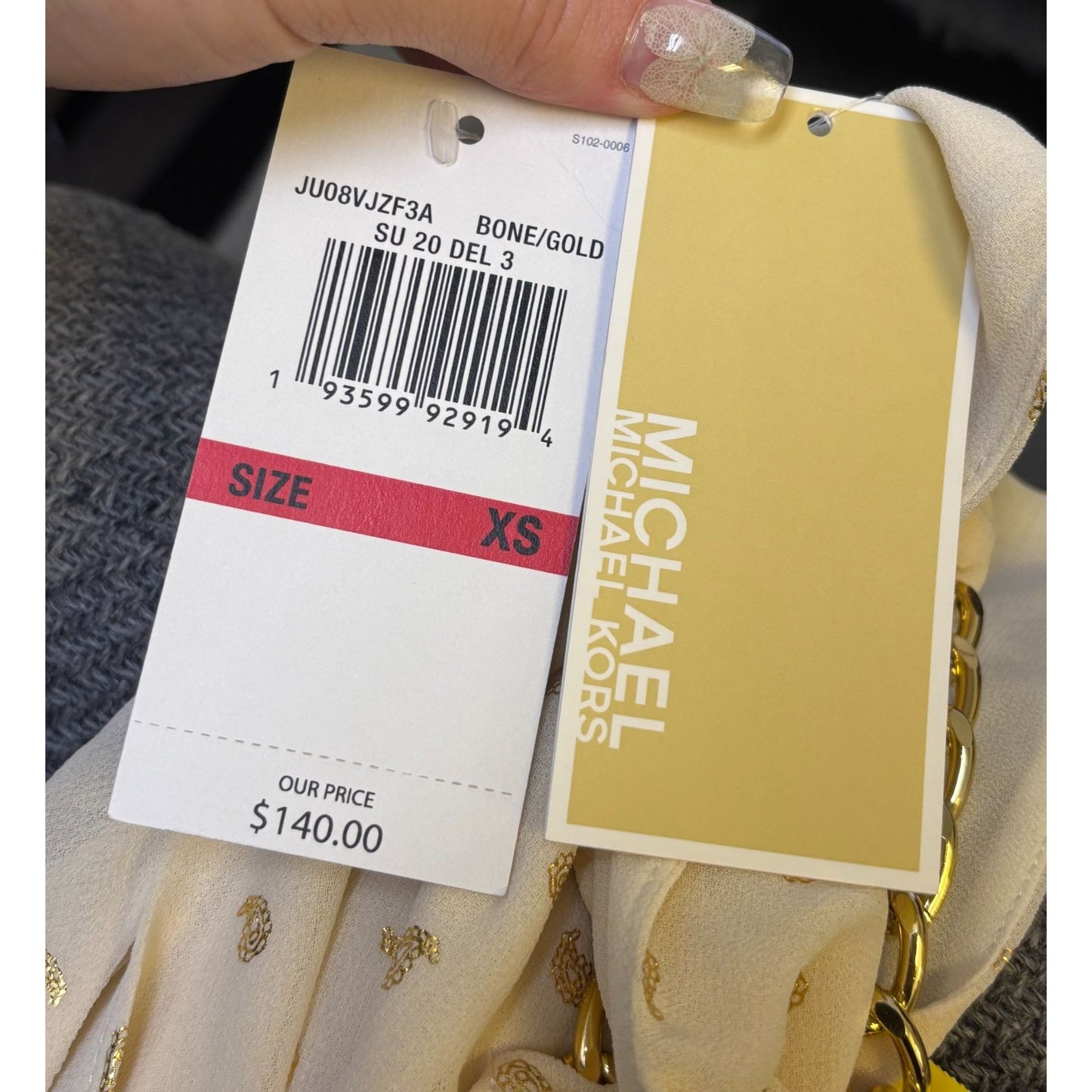 NWT Michael Kors Halter Neck Dress Bone/Gold Polka Dot Pattern XS