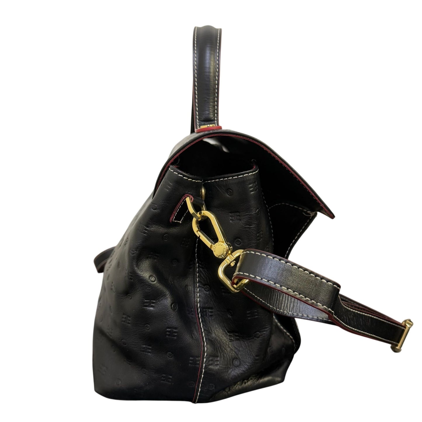 Arcadia Italian Leather Satchel Handbag Black & Python Print Gold Hardware