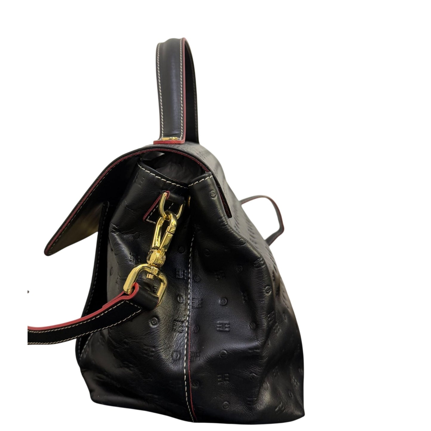 Arcadia Italian Leather Satchel Handbag Black & Python Print Gold Hardware