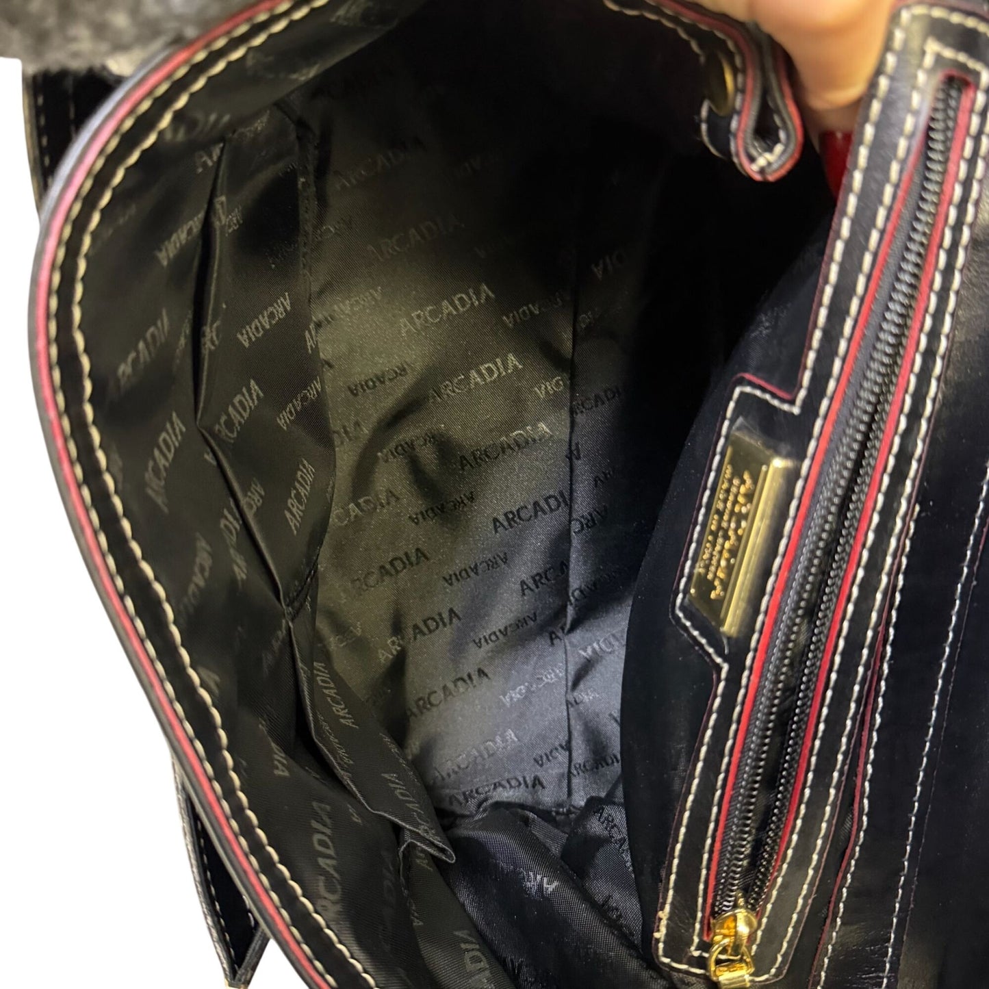 Arcadia Italian Leather Satchel Handbag Black & Python Print Gold Hardware