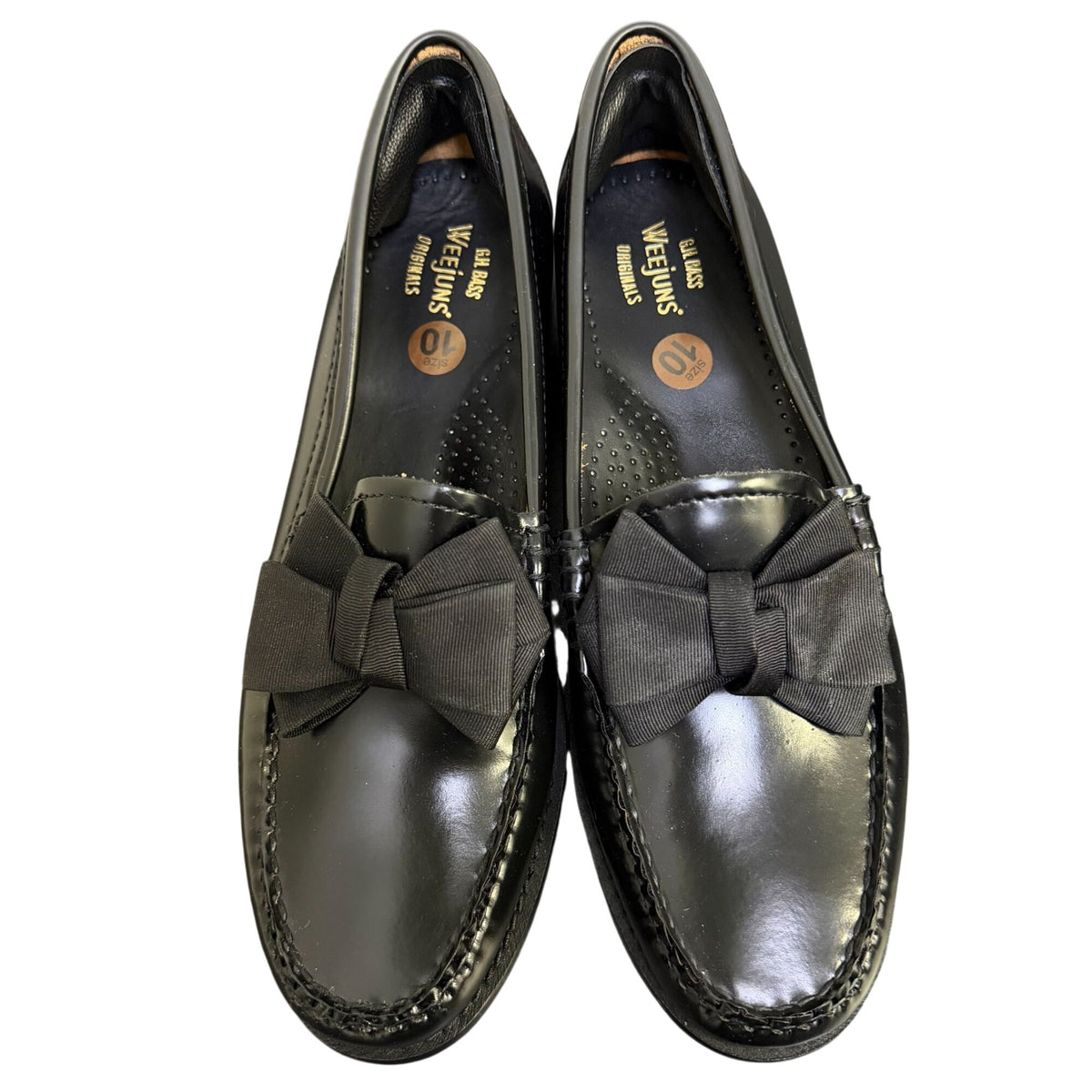 G.H. Bass Weejuns Black Leather Bow Loafers Size 10