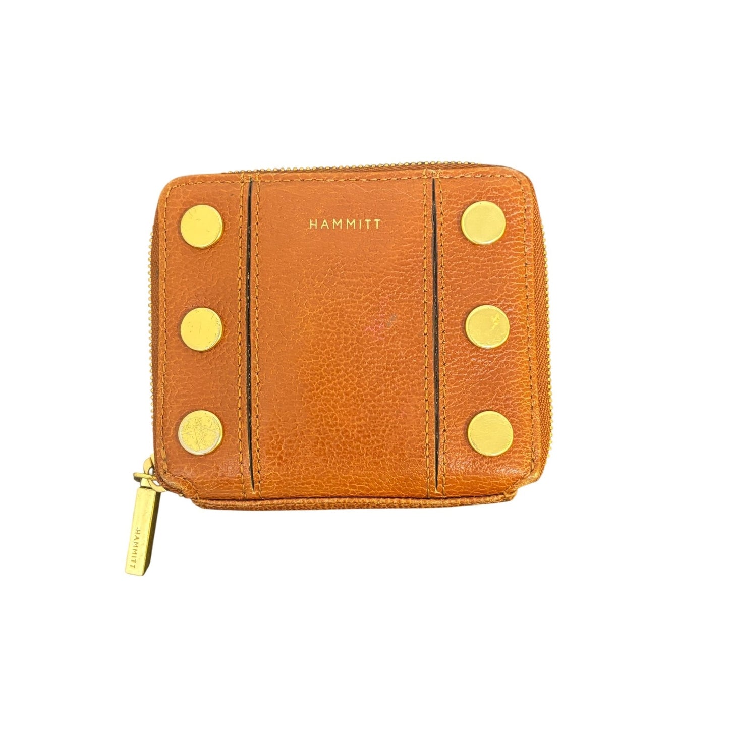 Hammitt Los Angeles Brown Leather Wallet With Gold Rivet Detail & Zip Closure