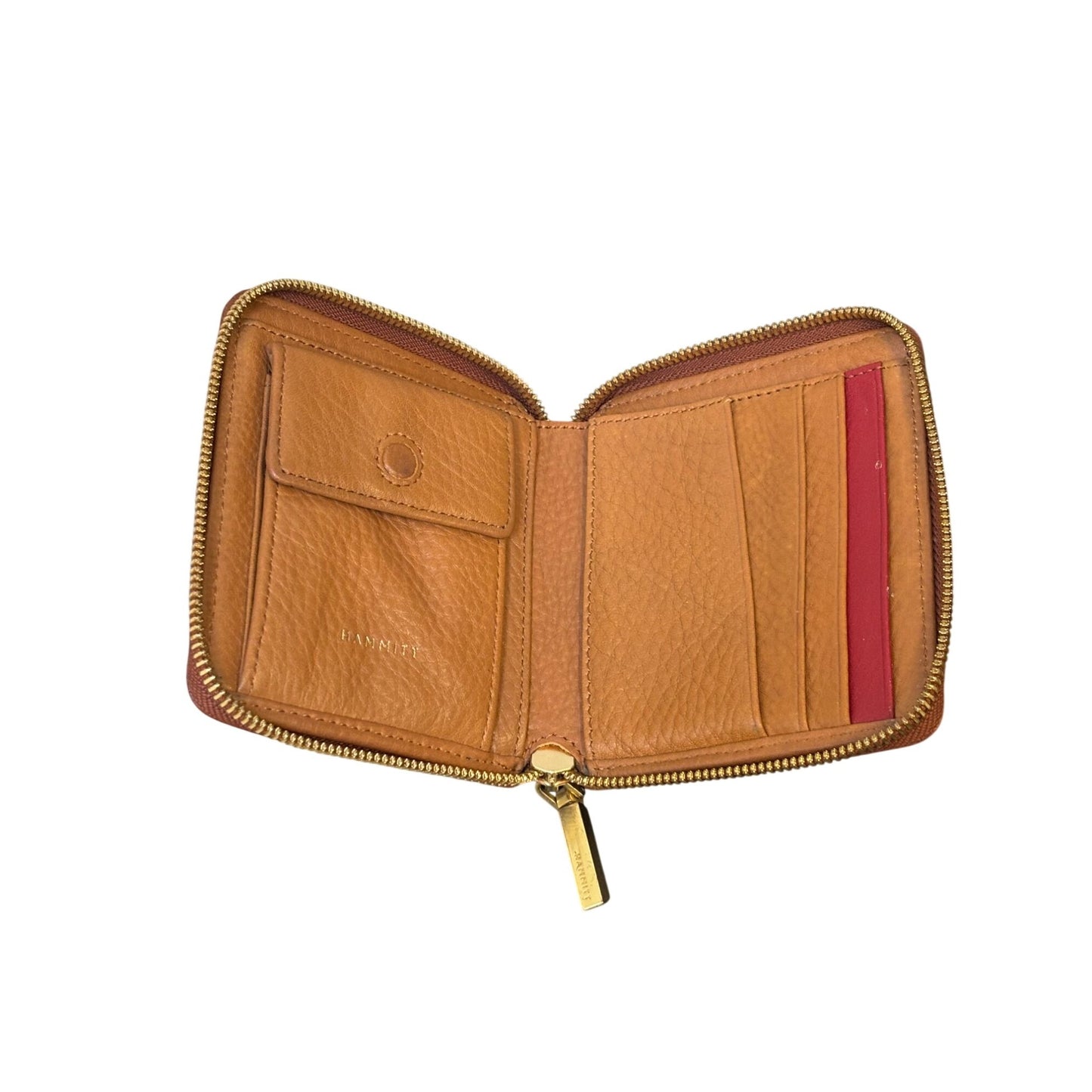 Hammitt Los Angeles Brown Leather Wallet With Gold Rivet Detail & Zip Closure