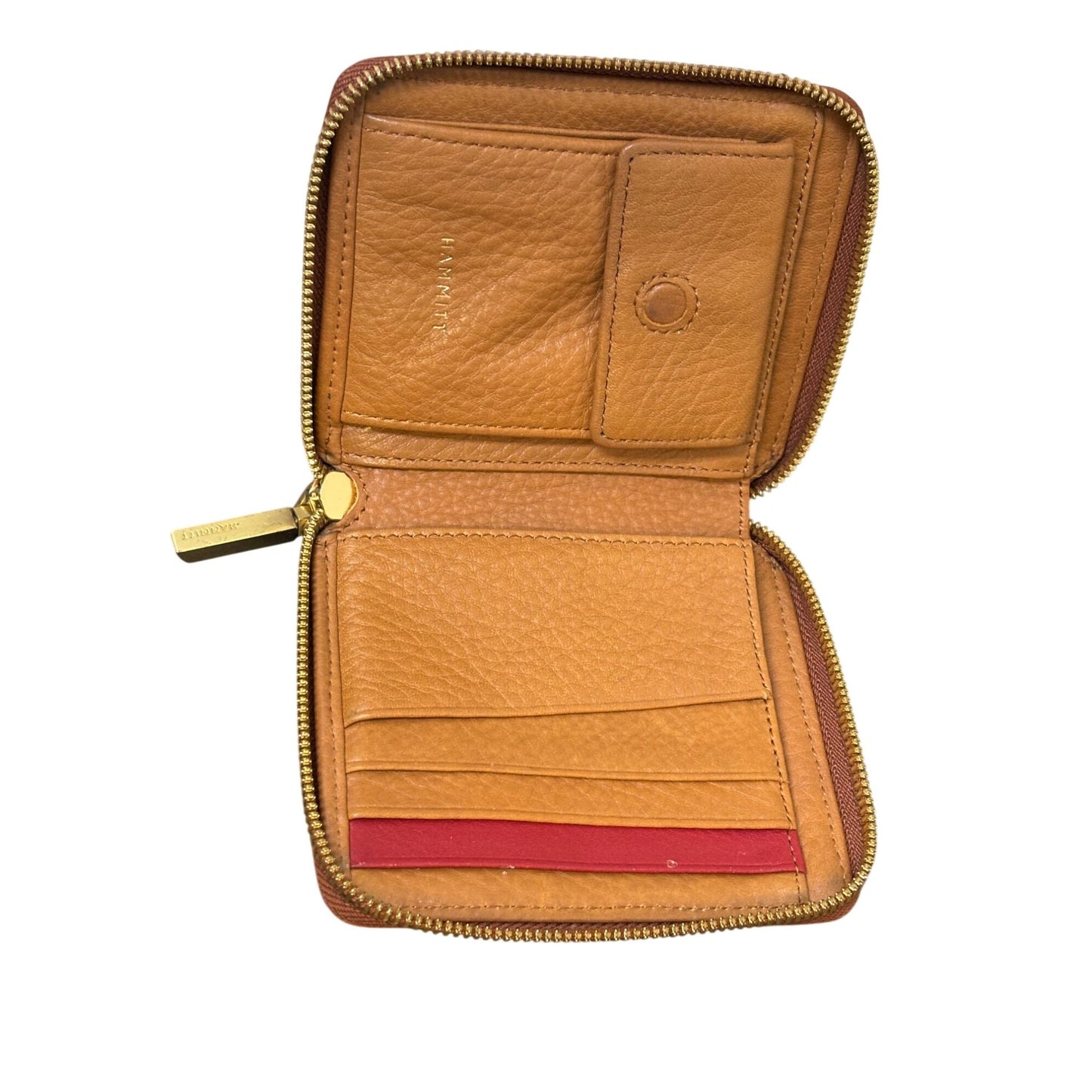 Hammitt Los Angeles Brown Leather Wallet With Gold Rivet Detail & Zip Closure
