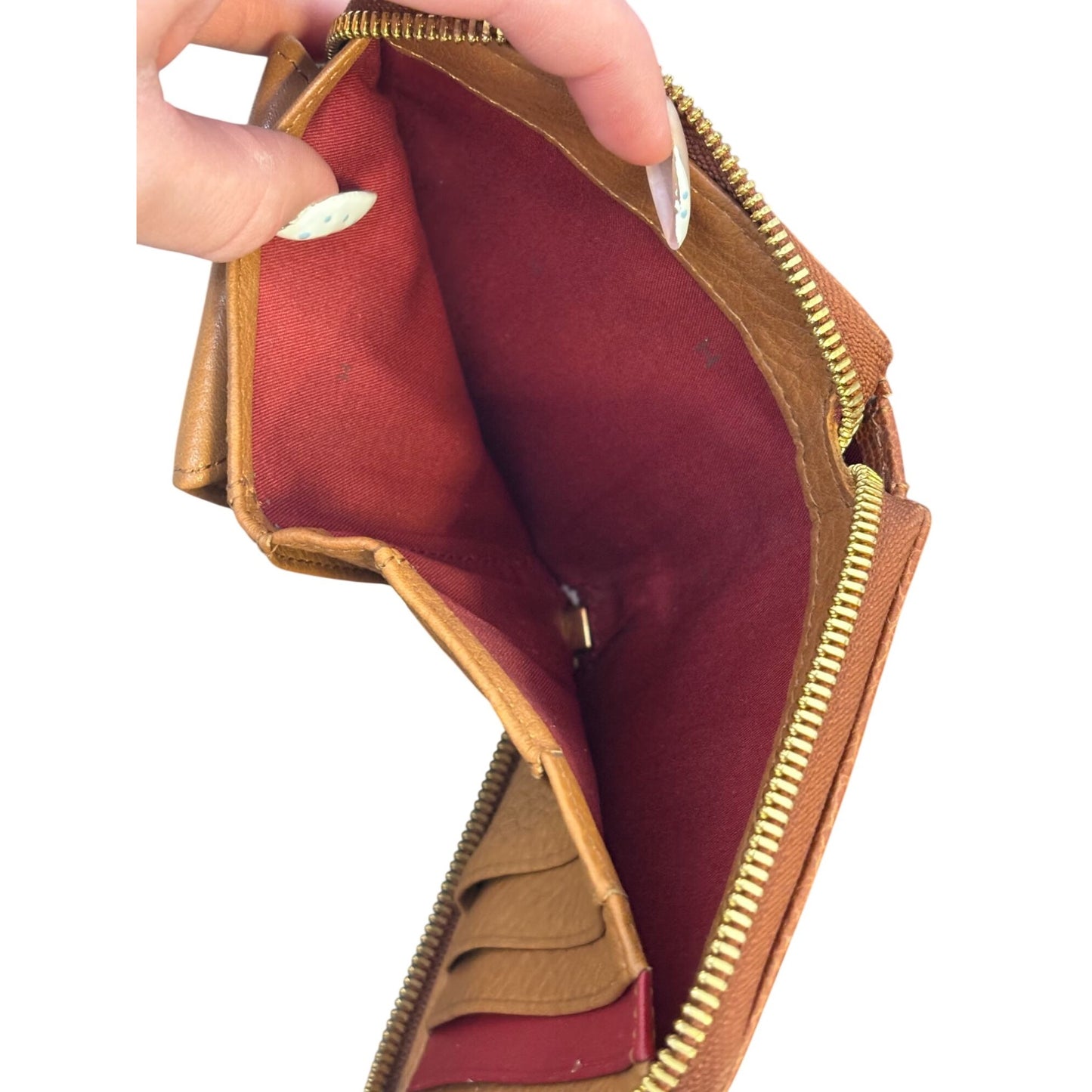 Hammitt Los Angeles Brown Leather Wallet With Gold Rivet Detail & Zip Closure