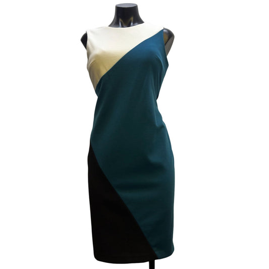 NWT Calvin Klein Colorblock Dress Teal/Black/White Size 4