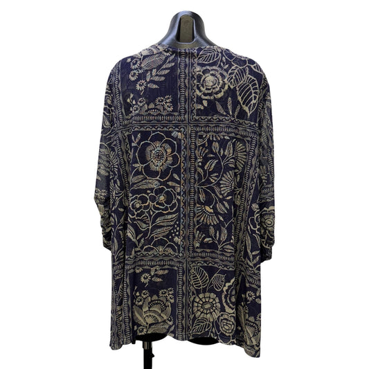 Johnny Was Blue & Cream Floral Tunic Blouse Long Sleeve 3X