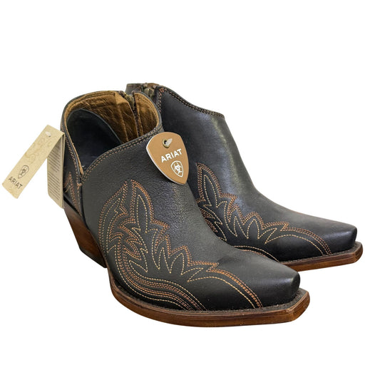 Ariat Black Western Leather Ankle Boots With Embroidered Details Size 7.5