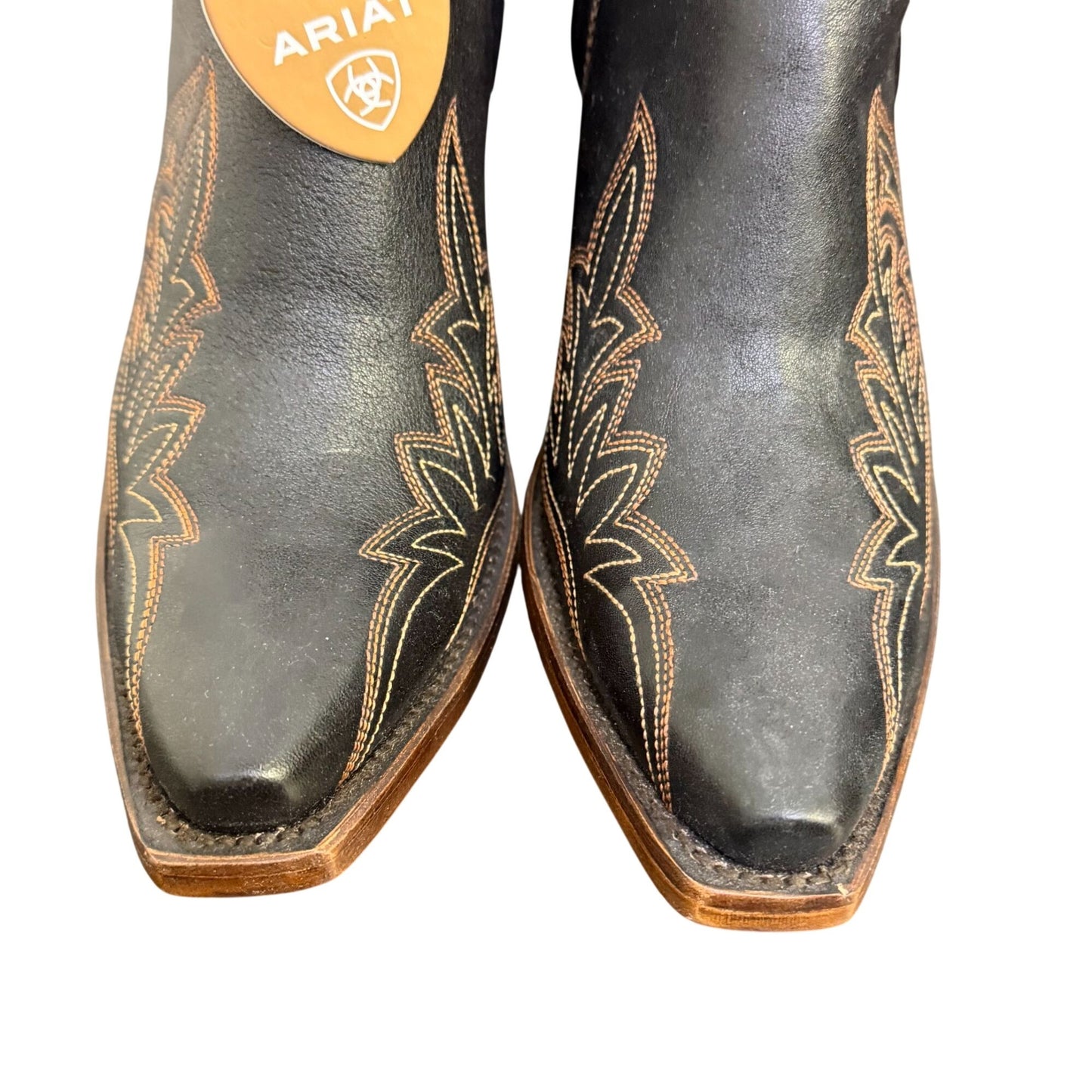 Ariat Black Western Leather Ankle Boots With Embroidered Details Size 7.5