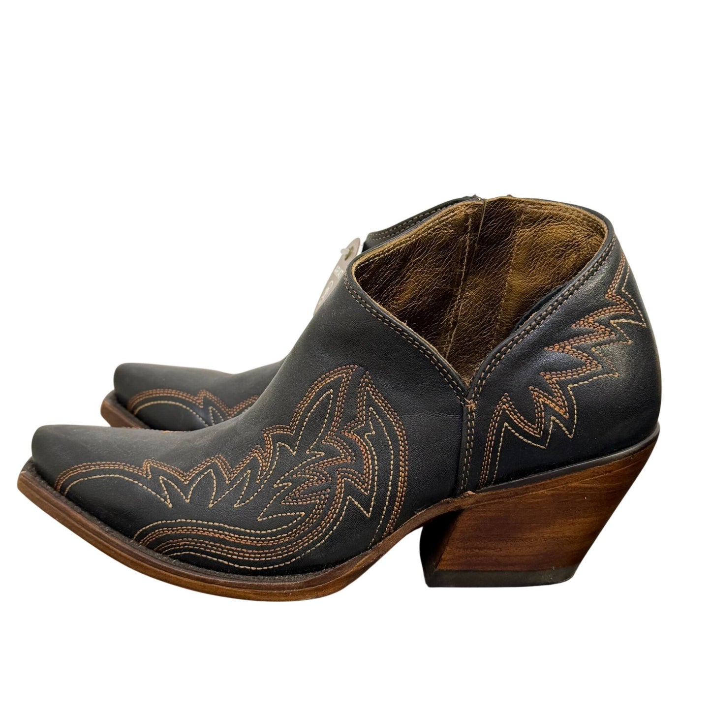 Ariat Black Western Leather Ankle Boots With Embroidered Details Size 7.5