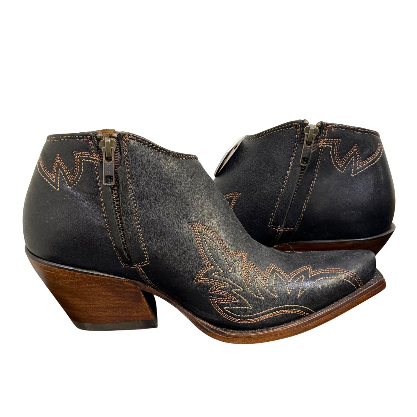 Ariat Black Western Leather Ankle Boots With Embroidered Details Size 7.5