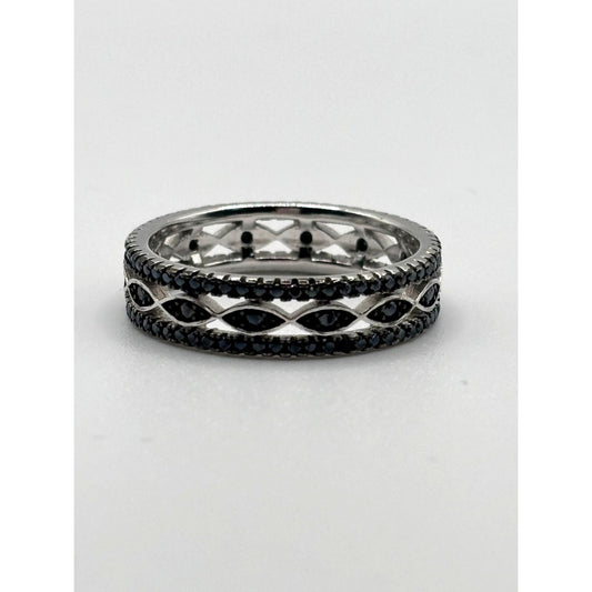 Black Spinel Eternity Ring 925 Sterling Silver Rhodium-Plated Size 10