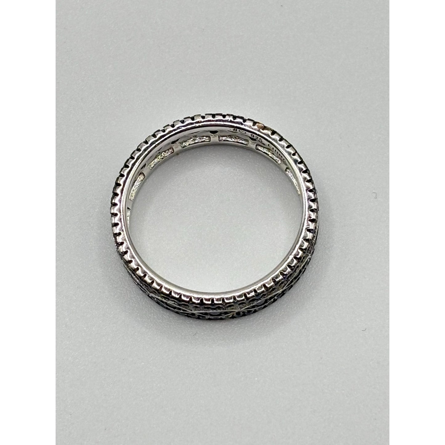Black Spinel Eternity Ring 925 Sterling Silver Rhodium-Plated Size 10