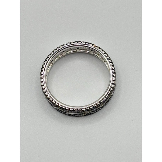 Black Spinel Eternity Ring 925 Sterling Silver Rhodium-Plated Size 10