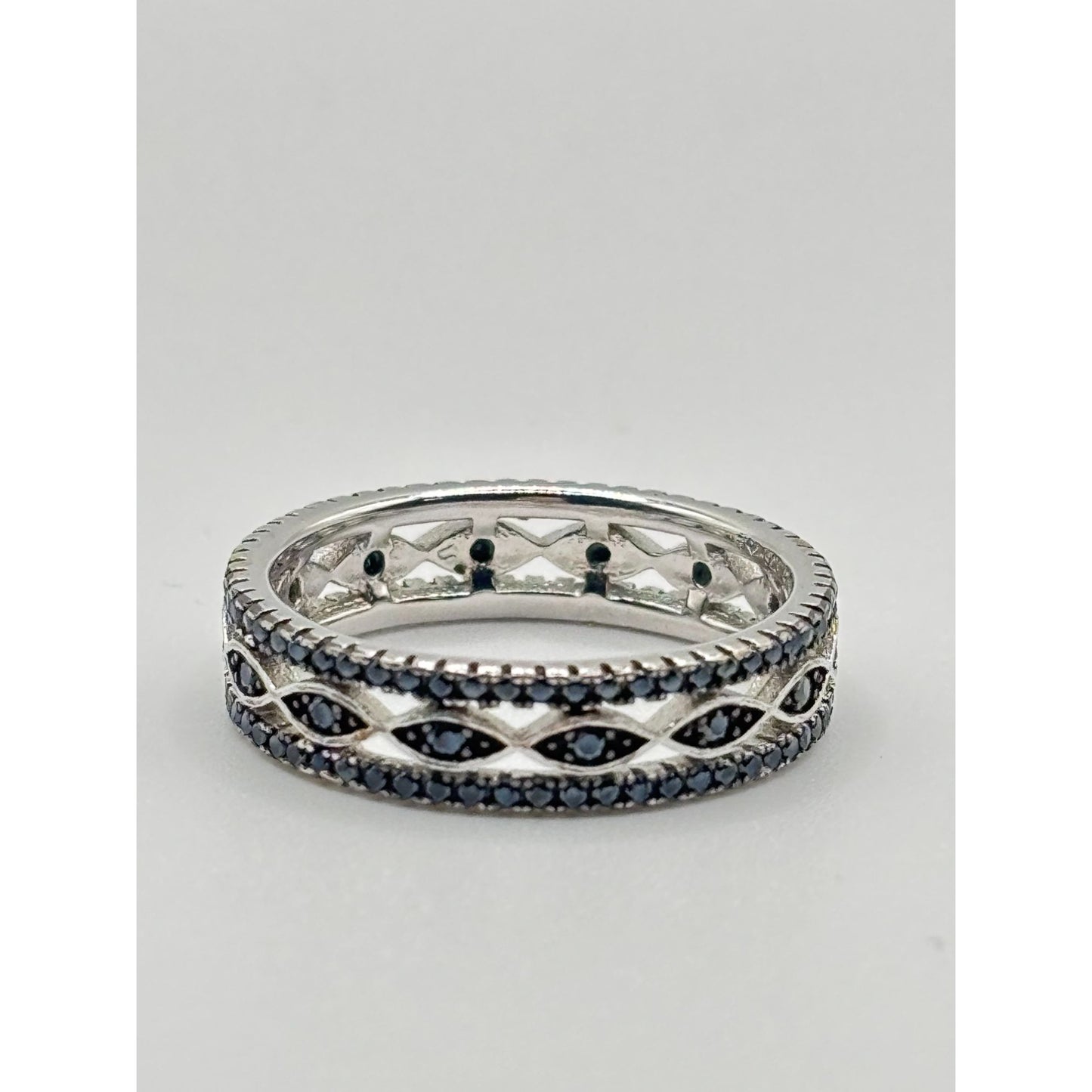 Black Spinel Eternity Ring 925 Sterling Silver Rhodium-Plated Size 10