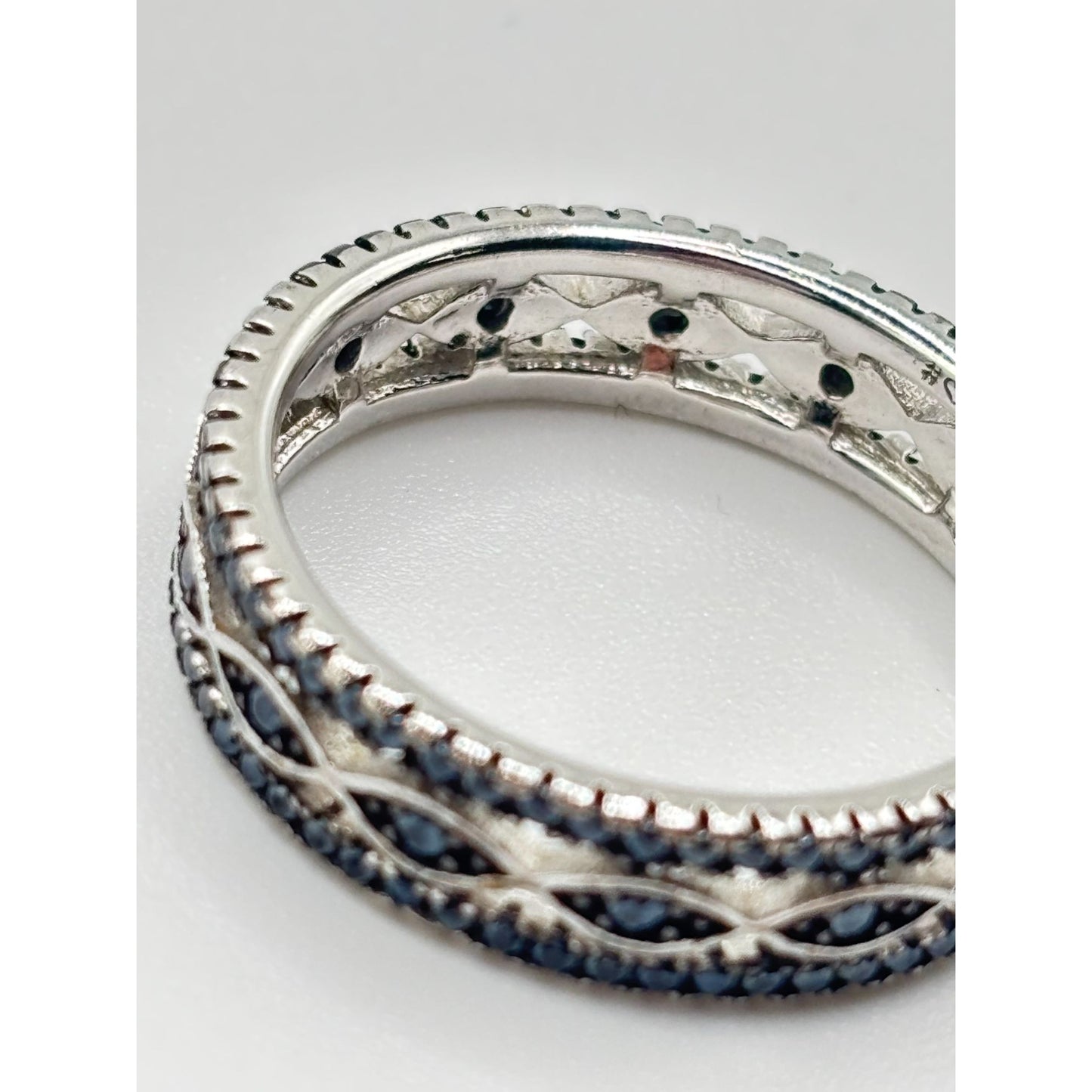 Black Spinel Eternity Ring 925 Sterling Silver Rhodium-Plated Size 10