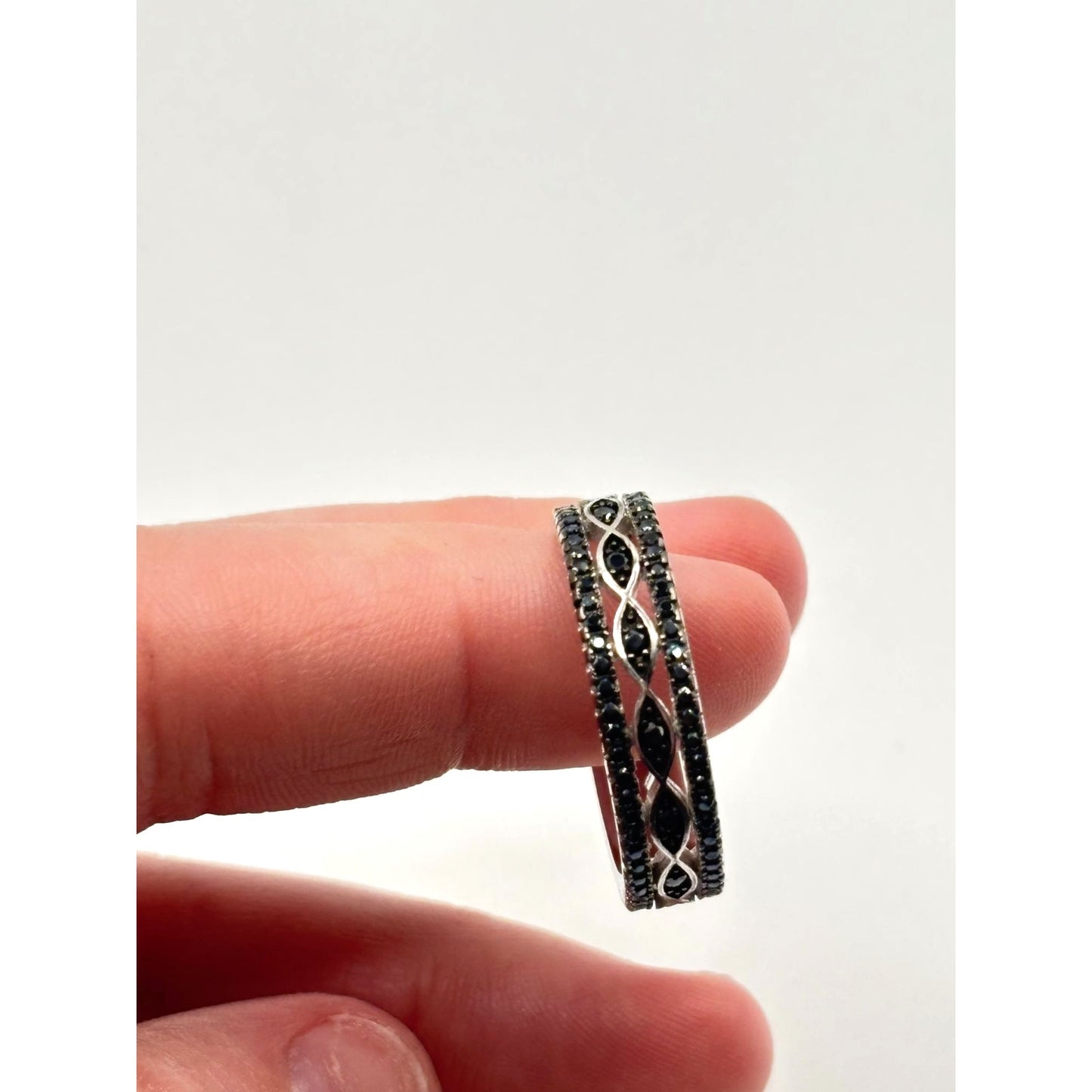 Black Spinel Eternity Ring 925 Sterling Silver Rhodium-Plated Size 10