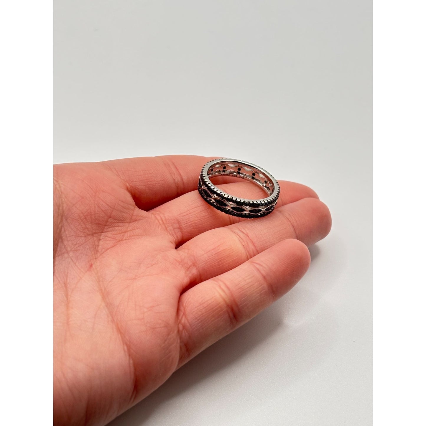 Black Spinel Eternity Ring 925 Sterling Silver Rhodium-Plated Size 10