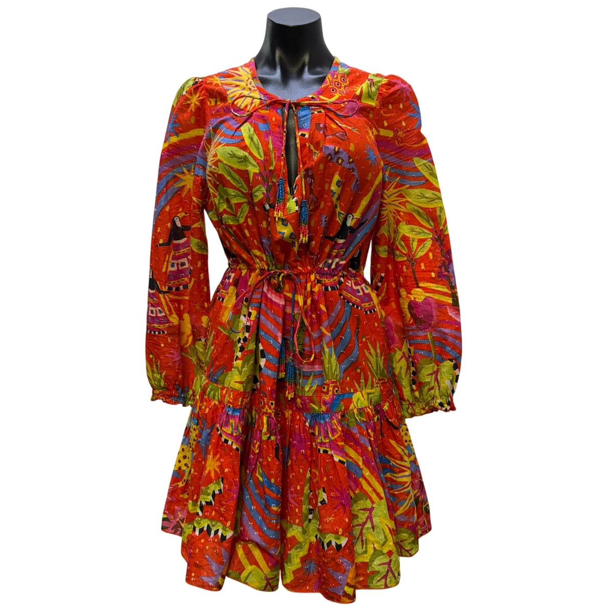 Farm Rio Red Multicolor Long-Sleeve Mini Dress S
