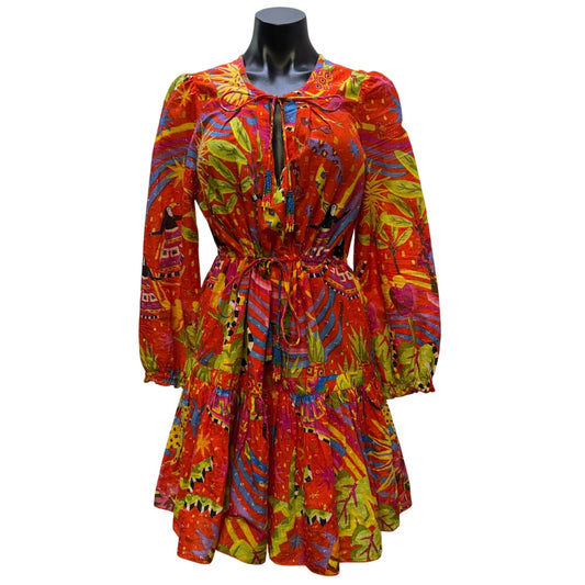 Farm Rio Red Multicolor Long-Sleeve Mini Dress S