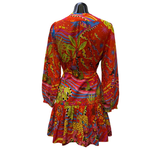 Farm Rio Red Multicolor Long-Sleeve Mini Dress S