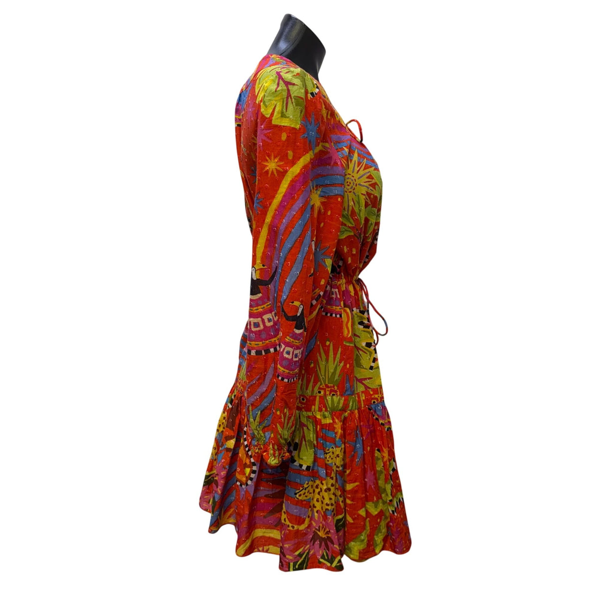 Farm Rio Red Multicolor Long-Sleeve Mini Dress S