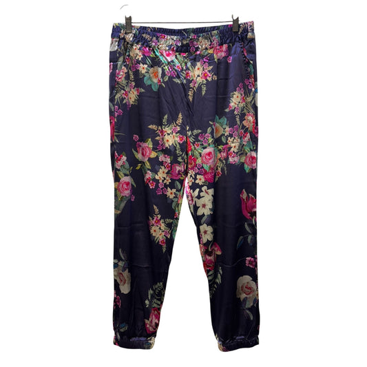 Johnny Was Floral Print Purple Satin Pants M